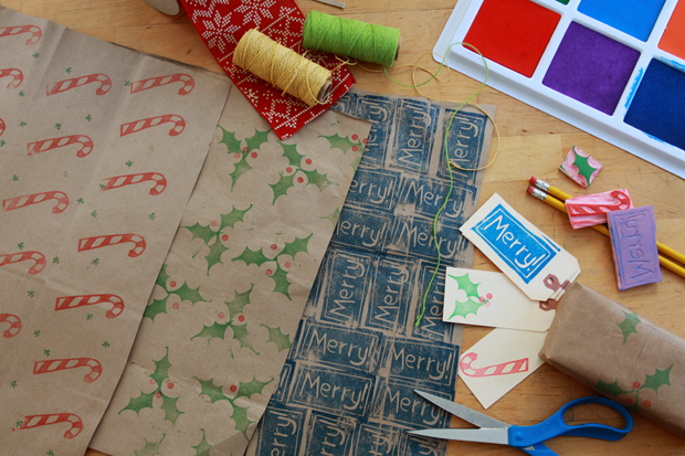 Carving Stamps for Paper Bag Holiday Wrap